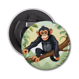 Chimpanzee with her cute tail on the branch greets bottle opener