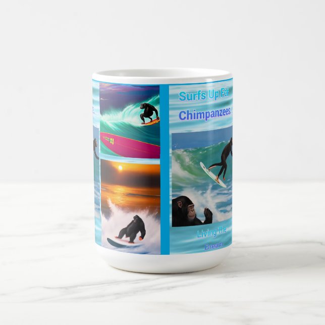 Chimpanzees Surfing Photo Collage, Coffee Mug (Center)