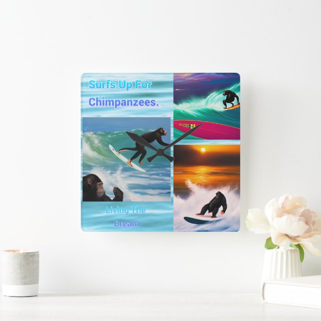 Chimpanzés Surf Photo Collage, horloge murale (Maison)