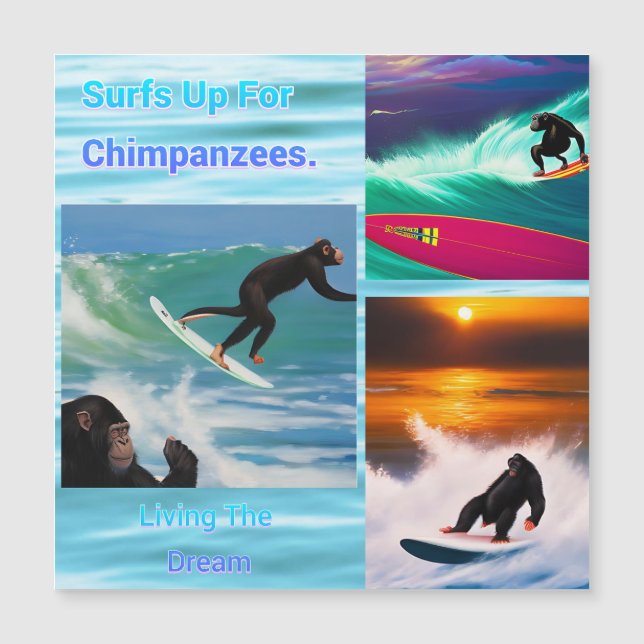 Chimpanzés surfant Collage photo, Carte magnétique (Devant)