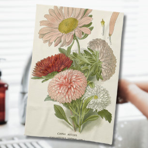 China Asters – Exquisite Vintage Floral Botanical  Kitchen Towel