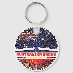 China Chinese Australian Australia Tree Roots Flag Keychain