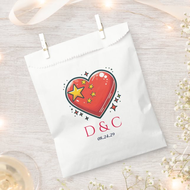 China Couple Heart Wedding Favour Bag (Clipped)