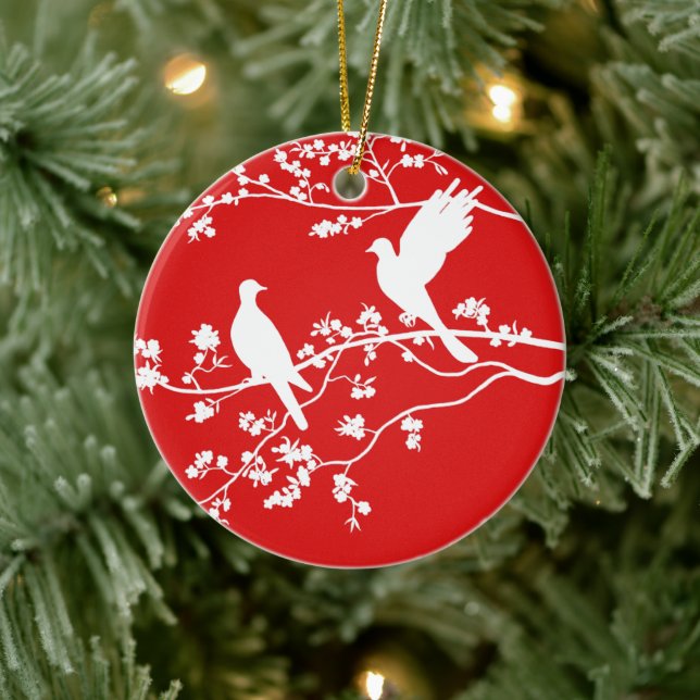 China Doves (Red) - Ceramic Ornament (Tree)