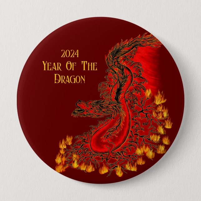 China Dragon , 2024 Year Of The Dragon 4 Inch Round Button (Front)