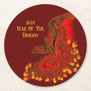 China Dragon , 2024 Year Of The Dragon Round Paper Coaster