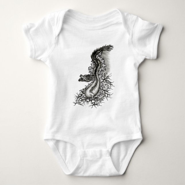 China Dragon, Black and white Design in Tattoostyl Baby Bodysuit (Front)