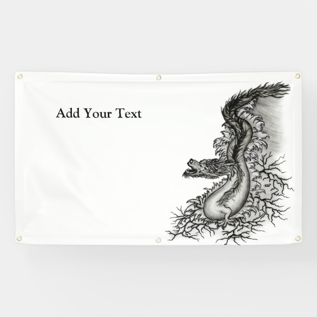 China Dragon, Black and white Design in Tattoostyl Banner (Horizontal)
