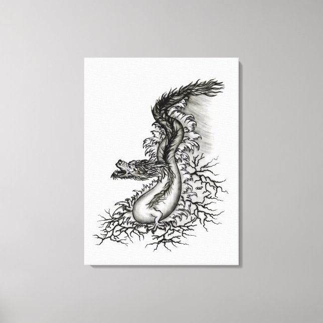 China Dragon, Black and white Design in Tattoostyl Canvas Print (Front)