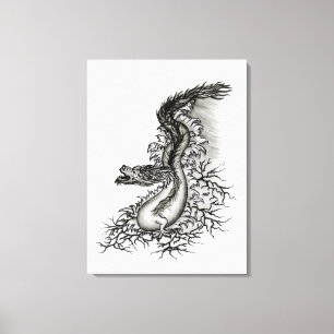 China Dragon, Black and white Design in Tattoostyl Canvas Print