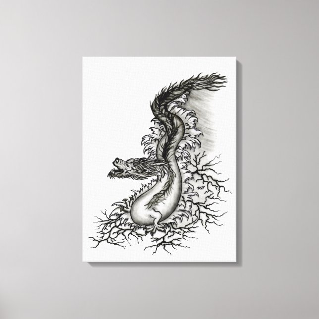 China Dragon, Black and white Design in Tattoostyl Canvas Print (Front)