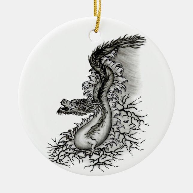 China Dragon, Black and white Design in Tattoostyl Ceramic Ornament (Front)
