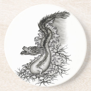 China Dragon, Black and white Design in Tattoostyl Coaster