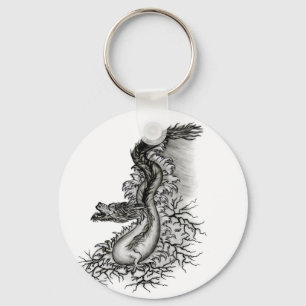 China Dragon, Black and white Design in Tattoostyl Keychain