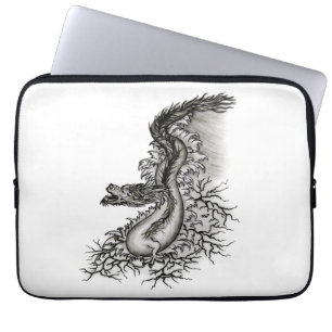 China Dragon, Black and white Design in Tattoostyl Laptop Sleeve