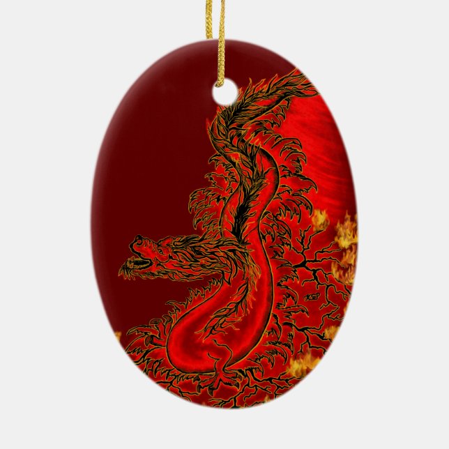 China Dragon red and gold design Ceramic Ornament (Back)