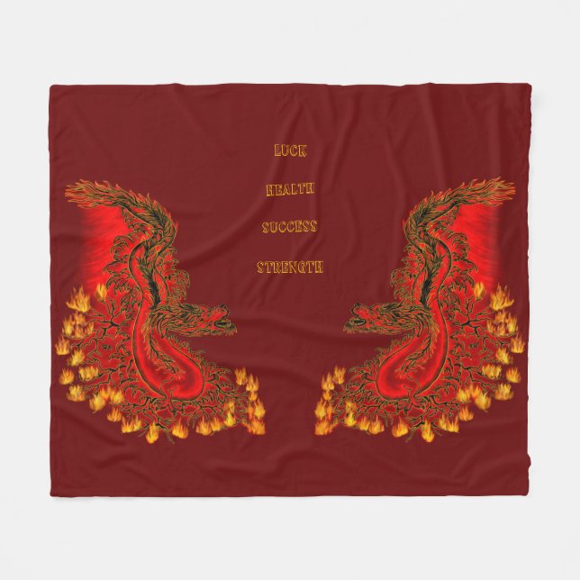 China Dragon red and gold design Fleece Blanket (Front (Horizontal))