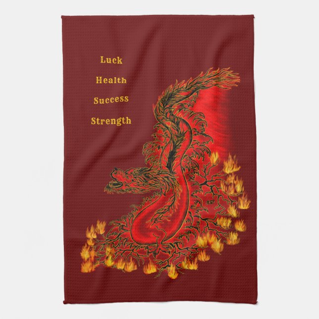 China Dragon red and gold design Kitchen Towel (Vertical)