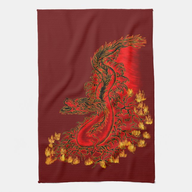 China Dragon red and gold design Kitchen Towel (Vertical)