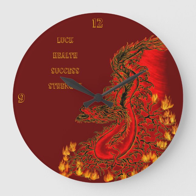 China Dragon red and gold design Large Clock (Front)