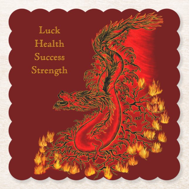 China Dragon red and gold design Paper Coaster (Front)