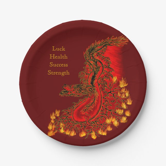 China Dragon red and gold design Paper Plate (Front)