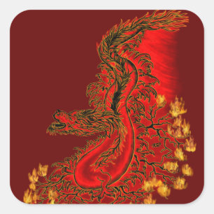 China Dragon red and gold design Square Sticker