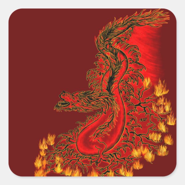 China Dragon red and gold design Square Sticker (Front)