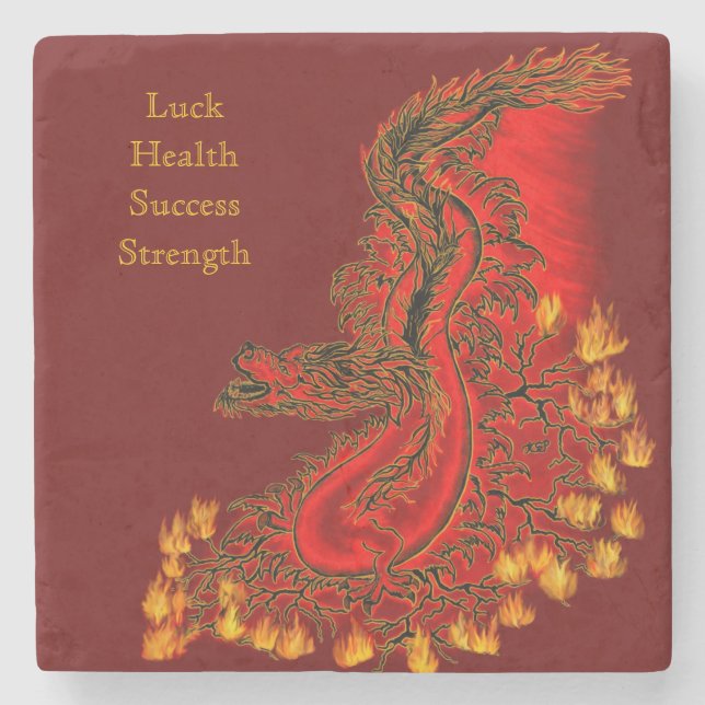 China Dragon red and gold design Stone Coaster (Front)