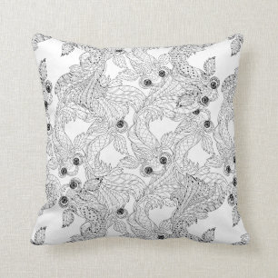 China Fish Doodle Throw Pillow