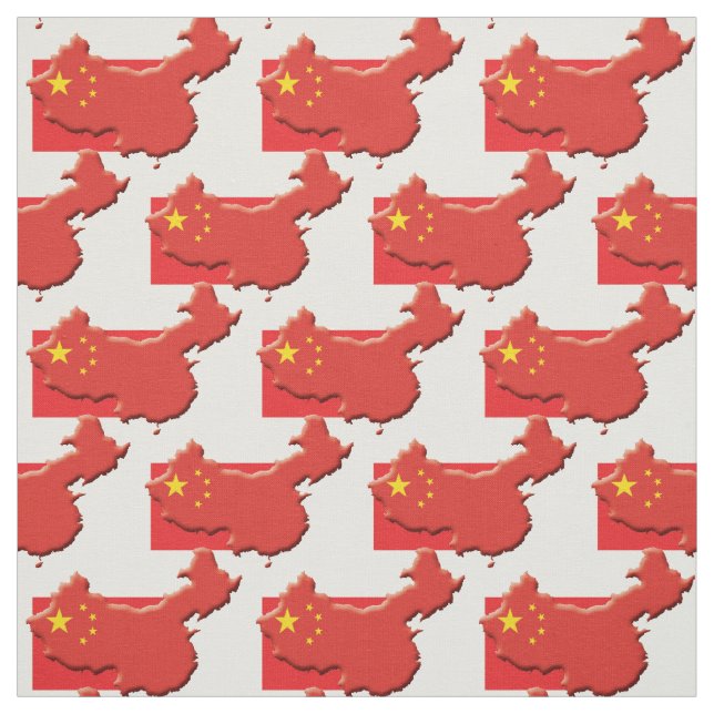 CHINA Flag Chinese Map Outline Fabric (Swatch)