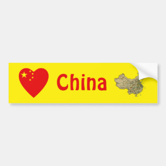 China Flag Heart + Map Bumper Sticker