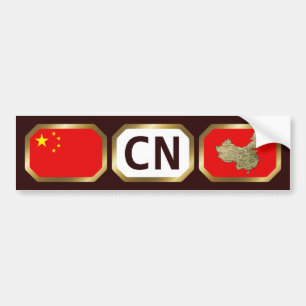 China Flag Map Code Bumper Sticker