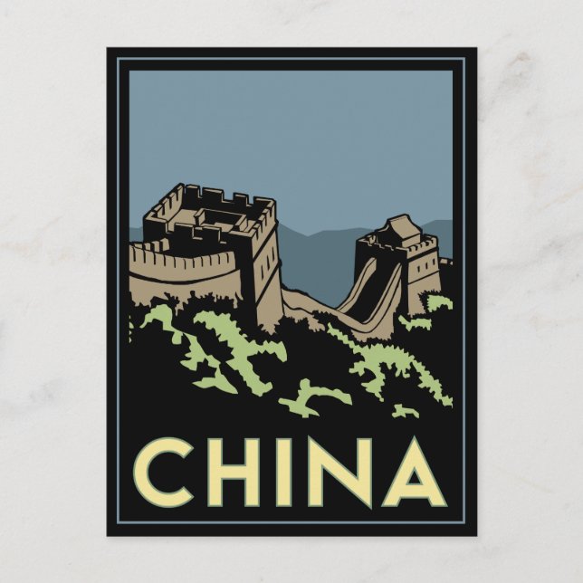 china great wall asia art deco retro travel postcard (Front)
