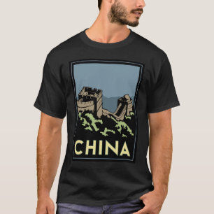 china great wall asia art deco retro travel T-Shirt