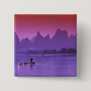 China, Guanxi. Li river single cormorant 2 Inch Square Button