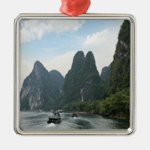 China, Guilin, Li River, River boats line the Metal Ornament