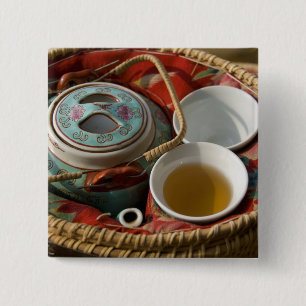 China, Hong Kong. Traditional Chinese teapot & 3 2 Inch Square Button
