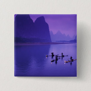 China, Li River. Cormorant fishermen. 2 Inch Square Button