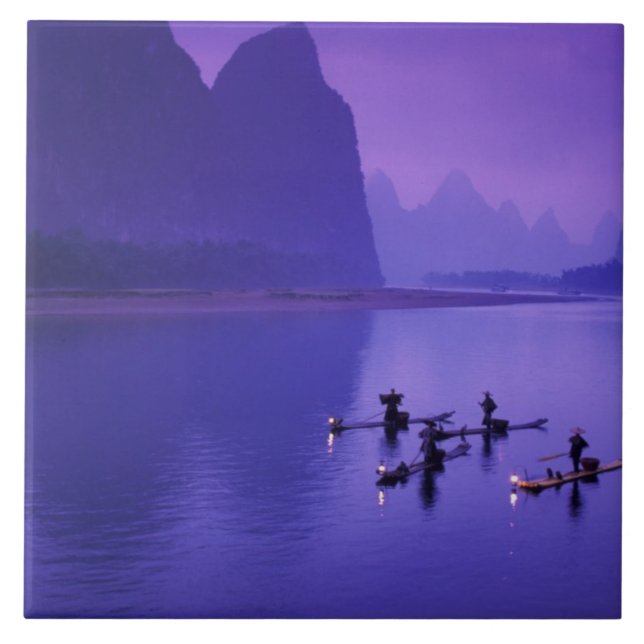 China, Li River. Cormorant fishermen. Tile (Front)