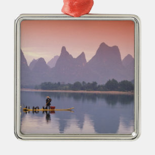 China, Li River. Single cormorant fisherman. Metal Ornament