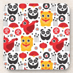 China lucky cat, dragon, and panda coaster
