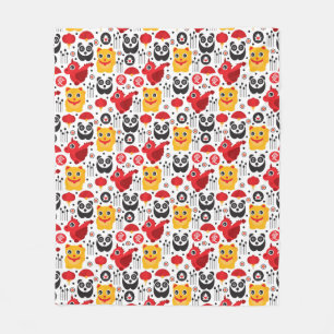 China lucky cat, dragon, and panda fleece blanket