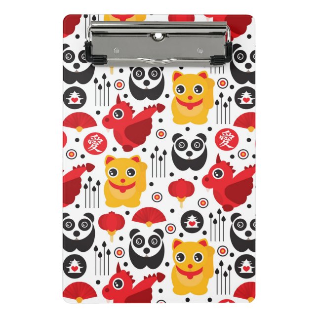 China lucky cat, dragon, and panda mini clipboard (Front)