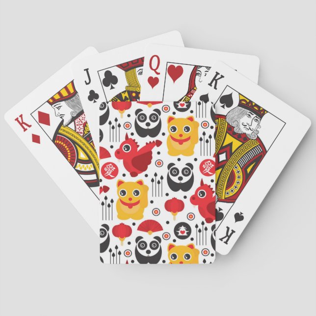 China lucky cat, dragon, and panda playing cards (Back)