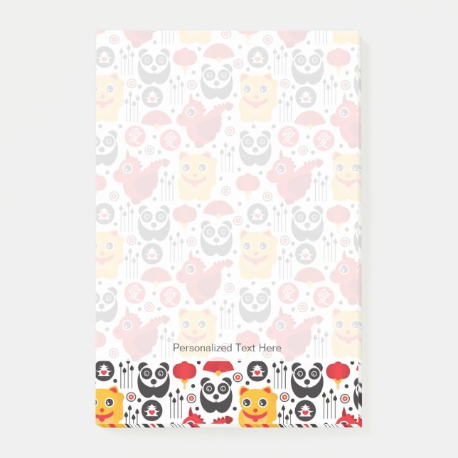 China lucky cat, dragon, and panda post-it notes (Front)