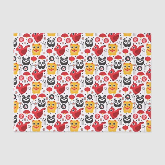 China lucky cat, dragon, and panda tissue paper (Front)