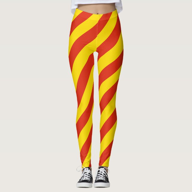 China National Flag Colours Diagonal Striped Leggings (Front)