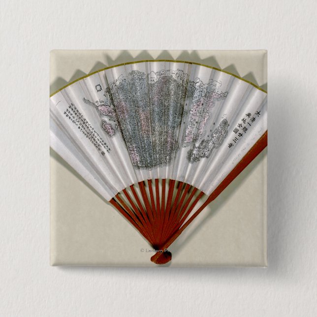 China on the Face of a FanPanoramic Map 2 Inch Square Button (Front)