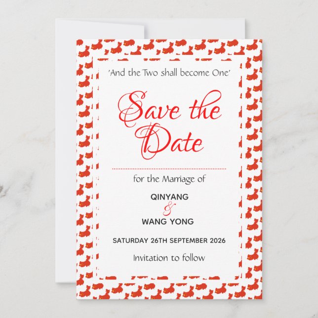 CHINA Patriotic Custom Wedding  婚礼 Save The Date (Front)